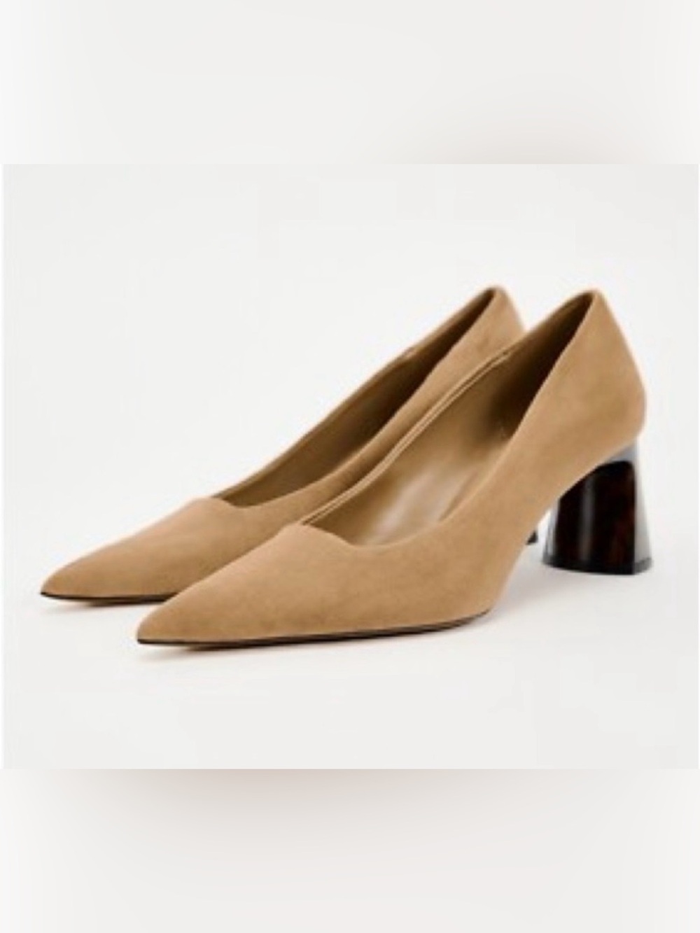 NWT-Zara Suede Tan Pointed Toe Block Heels